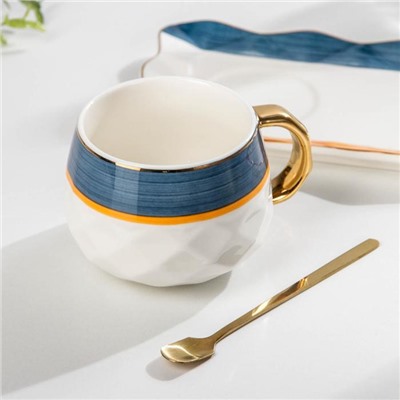 Чайная пара керамическая «Аврора», 3 предмета: чашка 200 мл, тарелка 25×11×2 см, ложка