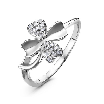 Серебряное кольцо "Клевер" с бесцветными фианитами - 1105