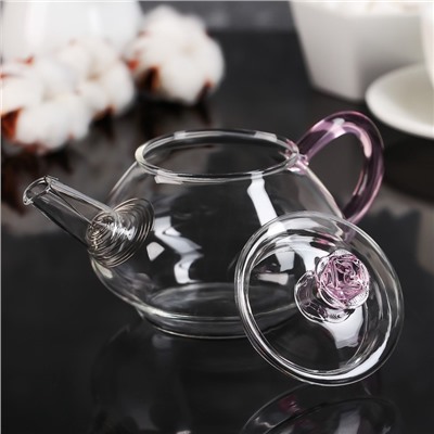 Чайник стеклянный заварочный с металлическим ситом «Валенсия с розой», 250 мл