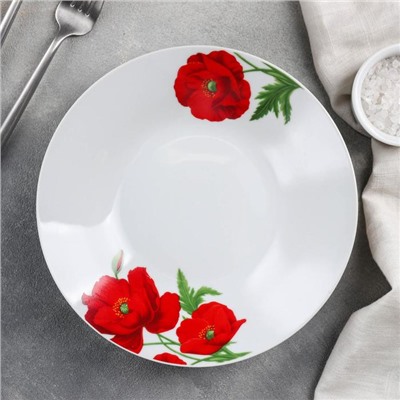 Тарелка керамическая суповая Доляна «Маки», 600 мл, d=20,5 см, цвет белый