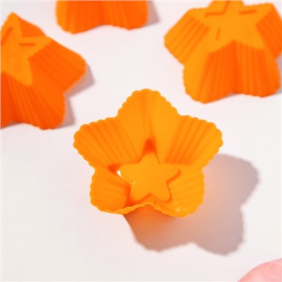 Набор форм для выпечки силиконовых Доляна «Риб.Звезда», 6 шт, 7×7×3,5 см, цвет оранжевый