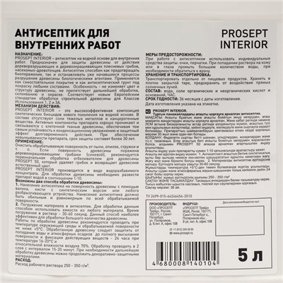 Антисептик для внутренних работ Prosept Interior, концентрат, 5л