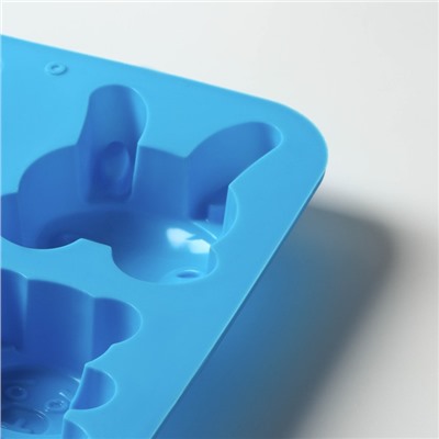 Форма силиконовая для выпечки Доляна «Заяц, мишка, бабочка», 26×17 см, 6 ячеек, цвет синий