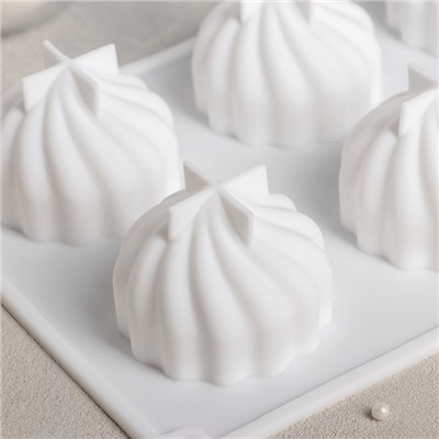 Форма для муссовых десертов и выпечки Доляна «Взбитые сливки», 28×19×5 см, 6 ячеек, d=6,5 см, силикон, цвет белый