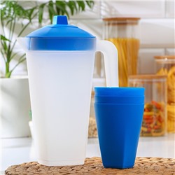 Набор для напитков пластиковый, 4 предмета, Кувшин 2 л, 3 стакана 500 мл, 20×12×26 см, цвет голубой