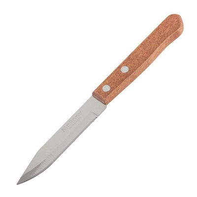 Нож нерж сталь лезвие 9 см 1 мм для овощей дерево ручка блистер Mallony (1/144)