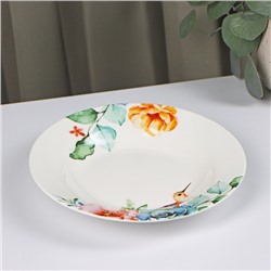 Тарелка фарфоровая суповая Доляна «Пташка», d=20,2 см, цвет белый