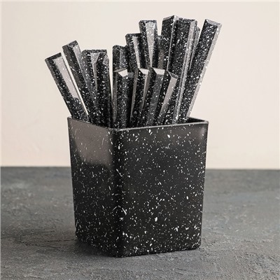 Набор столовых приборов из нержавеющей стали «Мрамор чёрный», толщина 1,2 мм, 24 предмета, на подставке, цвет серебряный