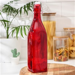 Бутылка стеклянная для соуса и масла с бугельным замком «Галерея», 1 л, 8×30,5 см, цвет МИКС