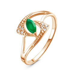 Позолоченное кольцо с зеленым агатом - 694 - п