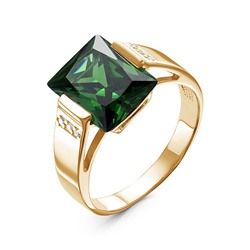 Позолоченное кольцо с фианитом зеленого цвета - 1214 - п