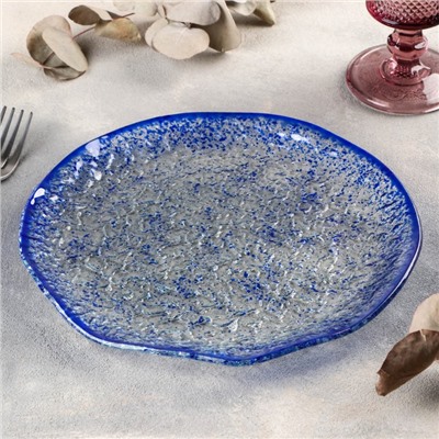 Тарелка стеклянная обеденная Magistro «Голубой бриллиант», d=24,5 см, цвет синий
