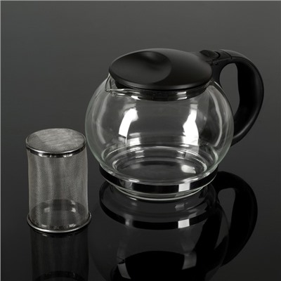 Чайник стеклянный заварочный «Любава», 1,25 л, с металлическим ситом, цвет чёрный
