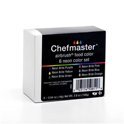 Краски сияющие набор Неон Neon airbrush Chefmaster, 6 цветов по 20 гр. 3092