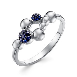 Серебряное кольцо с фианитами синего цвета - 1404