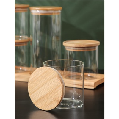 Набор банок стеклянных для сыпучих продуктов с бамбуковой крышкой «Эко», 600/1300 мл, 5 шт