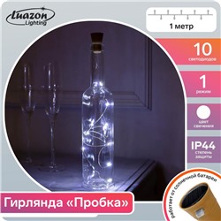 Гирлянда «Нить» 1 м роса с пробкой, IP44, серебристая нить, 10 LED, свечение белое, фиксинг, солнечная батарея