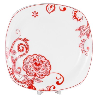 Набор квадратных тарелок Olaff «Красные цветы», 18 предметов