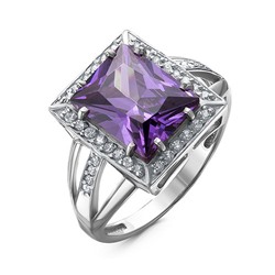 Серебряное кольцо с фианитом фиолетового цвета - 1177