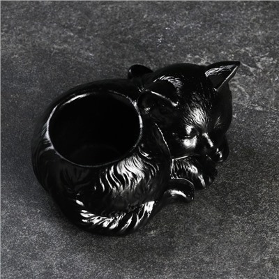 Кашпо - органайзер "Спящая кошка с бантом" черная, 6см
