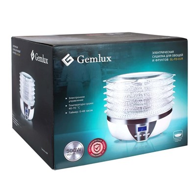 Сушилка для овощей и фруктов Gemlux GL-FD-01R, 500 Вт, 5 ярусов, LCD-дисплей, белая