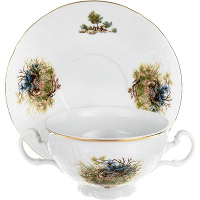 Чашка с блюдцем для бульона Bernadotte, декор «Охотничьи сюжеты»