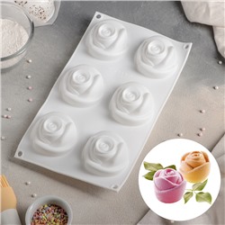 Форма для муссовых десертов и выпечки Доляна «Розы», 30×17,5×5 см, 6 ячеек, 6,5×6,8 см, силикон, цвет белый