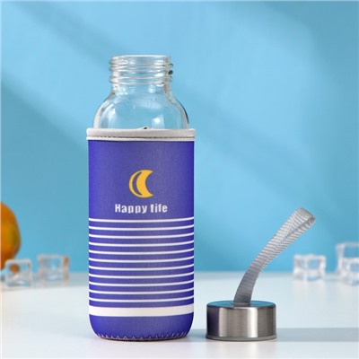 Бутылка для воды стеклянная в чехле «Счастливая жизнь», 300 мл, h=17 см, цвет МИКС