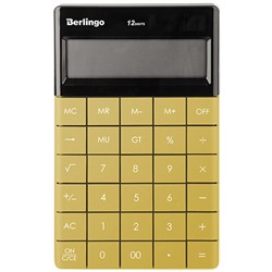 Калькулятор настольный 12-разрядный Berlingo PowerTX, 165х105х13 мм, двойное питание, золотистый