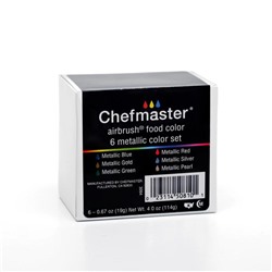Краски сияющие набор Металлик Metallic airbrush Chefmaster, 6 цветов по 20 гр. 3094