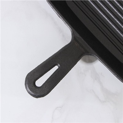 Сковорода-гриль чугунная «Квадрат. Гриль», 19×19×3 см, чугунная ручка, цвет чёрный