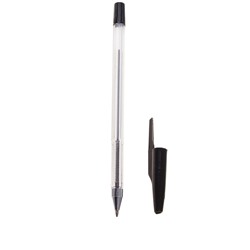 Ручка шариковая 0,5 мм, стержень черный, корпус прозрачный, колпачок черный, рифленый держатель
