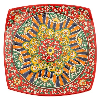 Ляган Риштанская Керамика "Узоры", 31 см, квадратный, красный микс