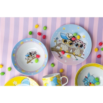 Набор детской посуды Доляна «Совы тинейджеры», 3 предмета: кружка 230 мл, миска 400 мл, тарелка d=18 см