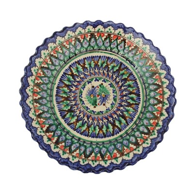 Тарелка Риштанская Керамика "Цветы", синяя, рельефная, 23 см