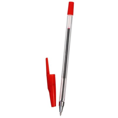 Ручка шариковая, 0.5 мм, стержень красный, корпус прозрачный, рифлёный держатель