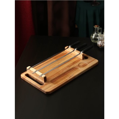 Подарочный набор для подачи шашлыка: доска-тарелка 44×24×5.5 см, шампур 3 шт, опахало, берёза
