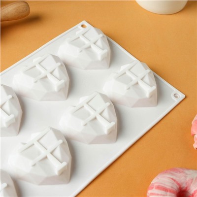 Форма для выпечки и муссовых десертов KONFINETTA «Сердце», 29×17×2 см, 8 ячеек, силикон, цвет белый