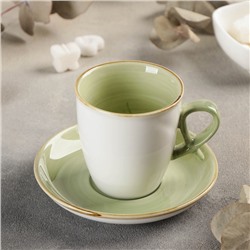 Чайная пара керамическая «Аура», чашка 200 мл, блюдце d=13 см, цвет светло зелёный