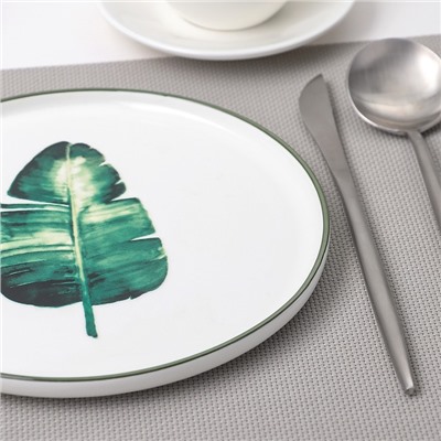 Тарелка керамическая десертная «Ботаника.Пальма», d=20 см, цвет белый/зелёный