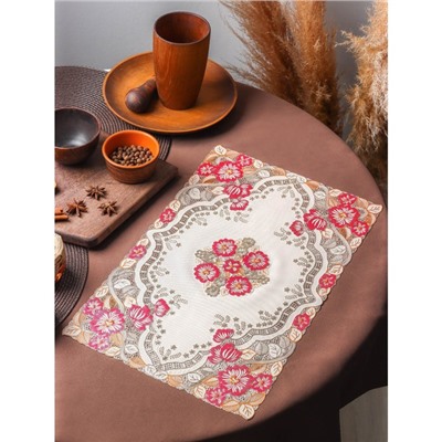 Салфетка ажурная для стола «Незабудки», 45×30 см, цвет металлик розово-оранжевый