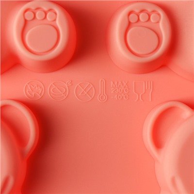 Форма силиконовая для выпечки Доляна «Мишка», 28,5×17 см, 6 ячеек (8,5×6 см), цвет МИКС