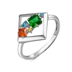 Серебряное кольцо с цветными фианитами -  1171