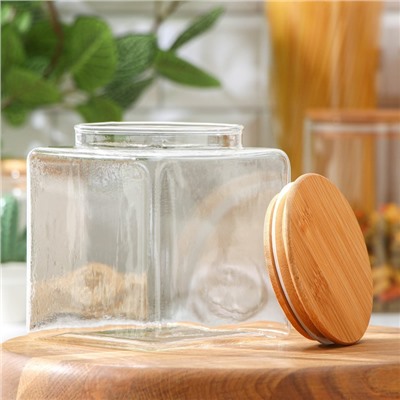 Банка стеклянная для сыпучих продуктов с бамбуковой крышкой Magistro «Эко», 1,2 л, 11×13 см