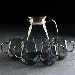 Набор питьевой из стекла Magistro «Дарк. Льдинка», 5 предметов: кувшин 1,6 л, 4 кружки 300 мл, цвет серый