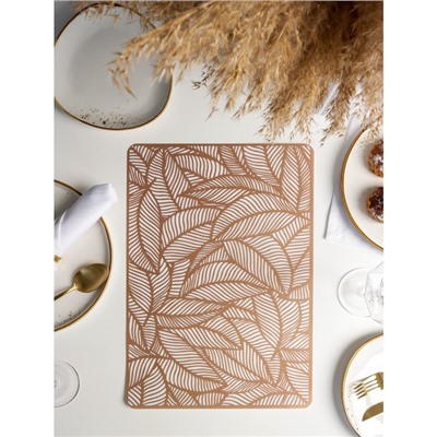Салфетка сервировочная на стол «Листья», 43×28 см, цвет металлик коричневый