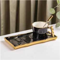 Чайная пара керамическая с ложкой «Сладкая вата», 200 мл, блюдце 24×11 см, цвет чёрный