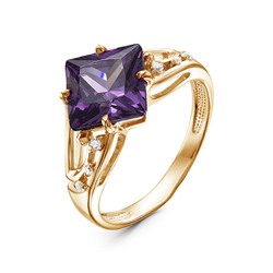 Позолоченное кольцо с фиолетовым фианитом - 1224 - п