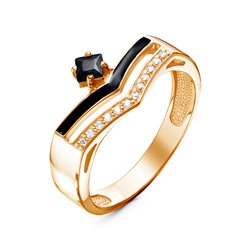 Позолоченное кольцо с черным фианитом и черной эмалью - 1286 - п