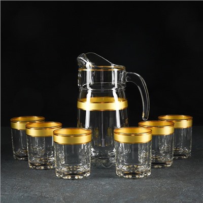 Набор питьевой с золотой каймой «Ампир», 7 предметов: кувшин 1,34 л, стаканы 250 мл, 6 шт